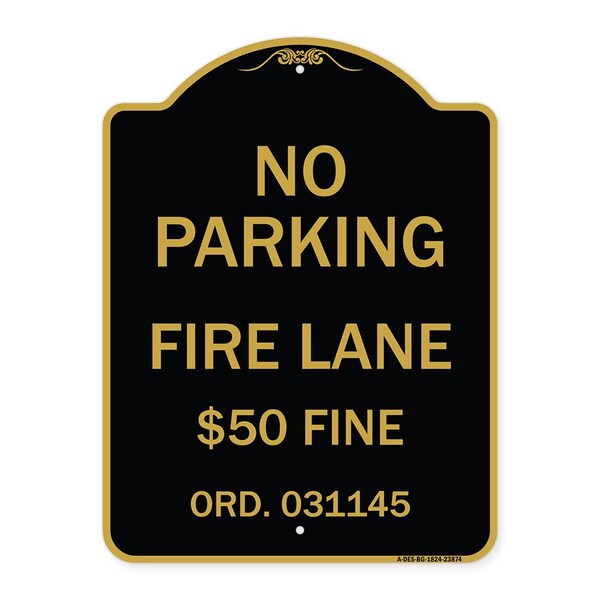Signmission Missouri No Parking Fire Lane $50 Fine, Black & Gold Aluminum Sign, 18" x 24", BG-1824-23874 A-DES-BG-1824-23874 - main